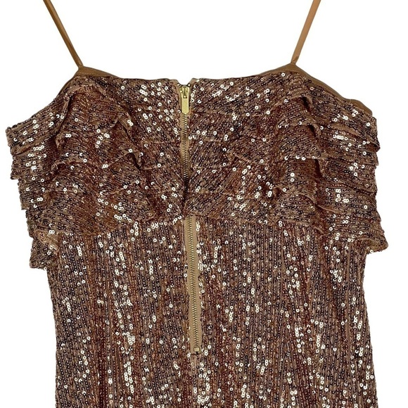 FREE PEOPLE FRIDA BRONZE SEQUIN RUFFLE BUST MINI STRAPLESS PARTY COCKTAIL DRESS - Picture 9 of 17